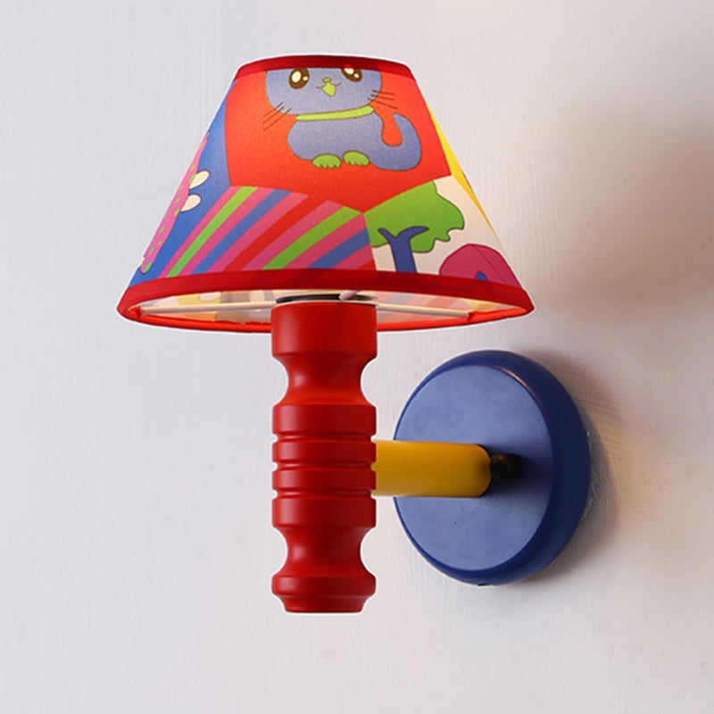 Lumendat Contemporary Scandinavian Art Cartoon Kids Painting Round Table Cylinder Iron Fabric Wood 1-Light Wall Sconce Lamp For Bedroom Lumendat