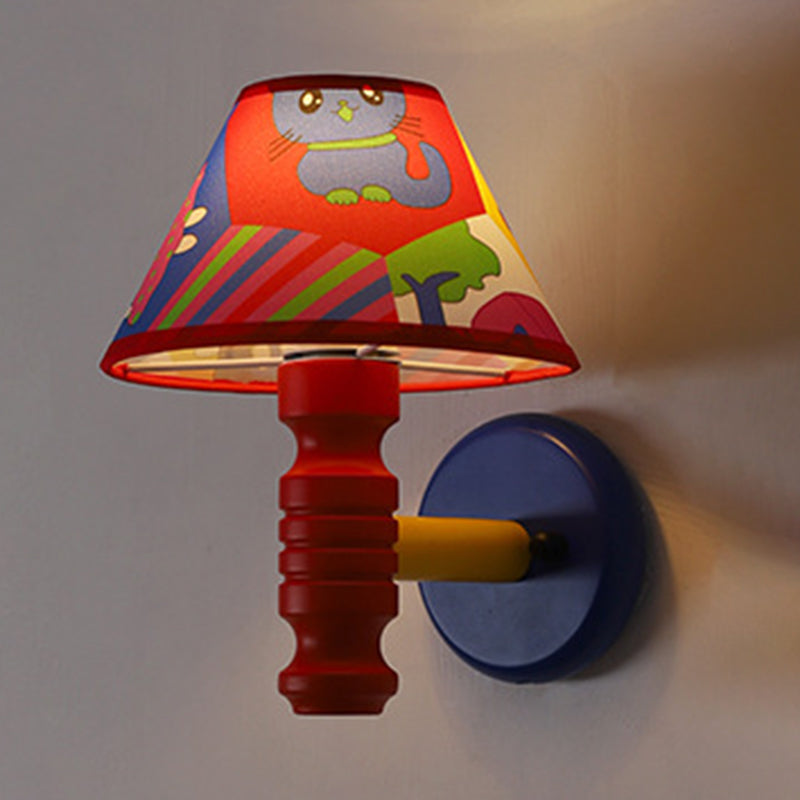 Lumendat Contemporary Scandinavian Art Cartoon Kids Painting Round Table Cylinder Iron Fabric Wood 1-Light Wall Sconce Lamp For Bedroom Lumendat