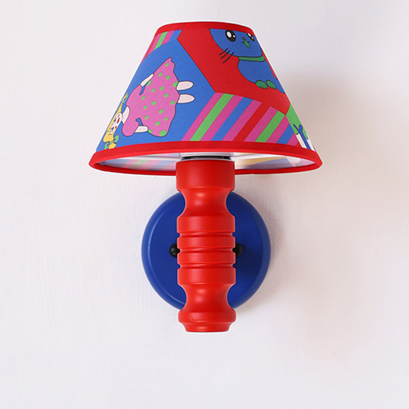Lumendat Contemporary Scandinavian Art Cartoon Kids Painting Round Table Cylinder Iron Fabric Wood 1-Light Wall Sconce Lamp For Bedroom Lumendat