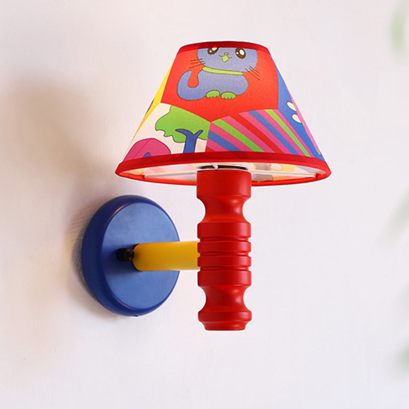 Lumendat Contemporary Scandinavian Art Cartoon Kids Painting Round Table Cylinder Iron Fabric Wood 1-Light Wall Sconce Lamp For Bedroom Lumendat