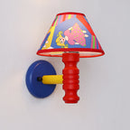 Lumendat Contemporary Scandinavian Art Cartoon Kids Painting Round Table Cylinder Iron Fabric Wood 1-Light Wall Sconce Lamp For Bedroom Lumendat