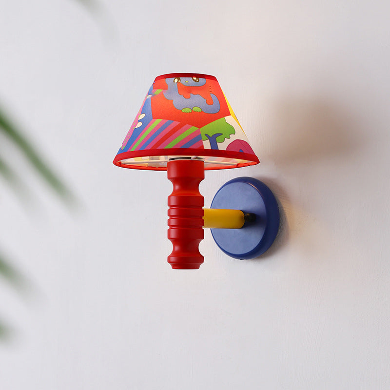 Lumendat Contemporary Scandinavian Art Cartoon Kids Painting Round Table Cylinder Iron Fabric Wood 1-Light Wall Sconce Lamp For Bedroom Lumendat