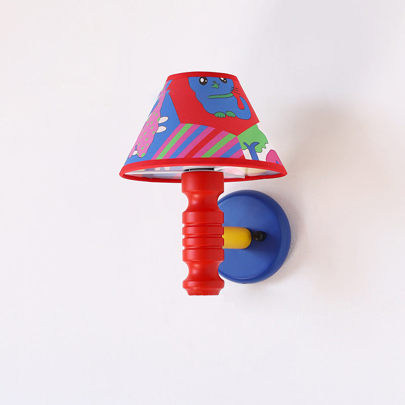 Lumendat Contemporary Scandinavian Art Cartoon Kids Painting Round Table Cylinder Iron Fabric Wood 1-Light Wall Sconce Lamp For Bedroom Lumendat