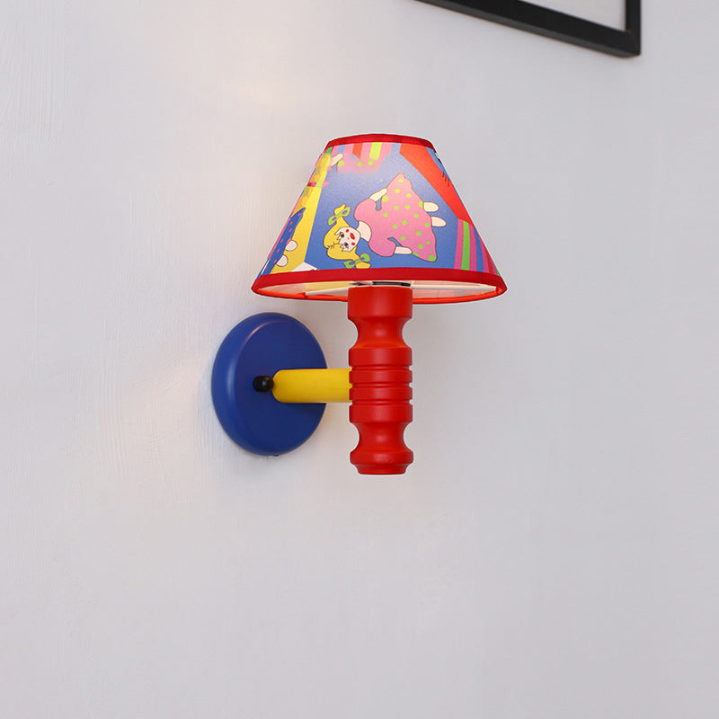 Lumendat Contemporary Scandinavian Art Cartoon Kids Painting Round Table Cylinder Iron Fabric Wood 1-Light Wall Sconce Lamp For Bedroom Lumendat