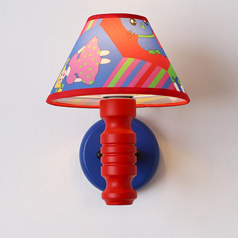 Lumendat Contemporary Scandinavian Art Cartoon Kids Painting Round Table Cylinder Iron Fabric Wood 1-Light Wall Sconce Lamp For Bedroom Lumendat