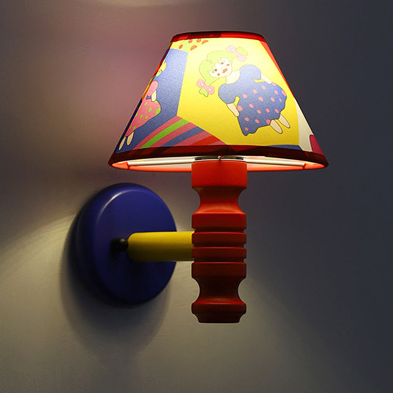 Lumendat Contemporary Scandinavian Art Cartoon Kids Painting Round Table Cylinder Iron Fabric Wood 1-Light Wall Sconce Lamp For Bedroom Lumendat
