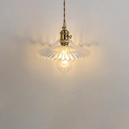 Contemporary Scandinavian Lotus Leaf Cylinder Copper Glass 1-Light Pendant Light For Bedroom