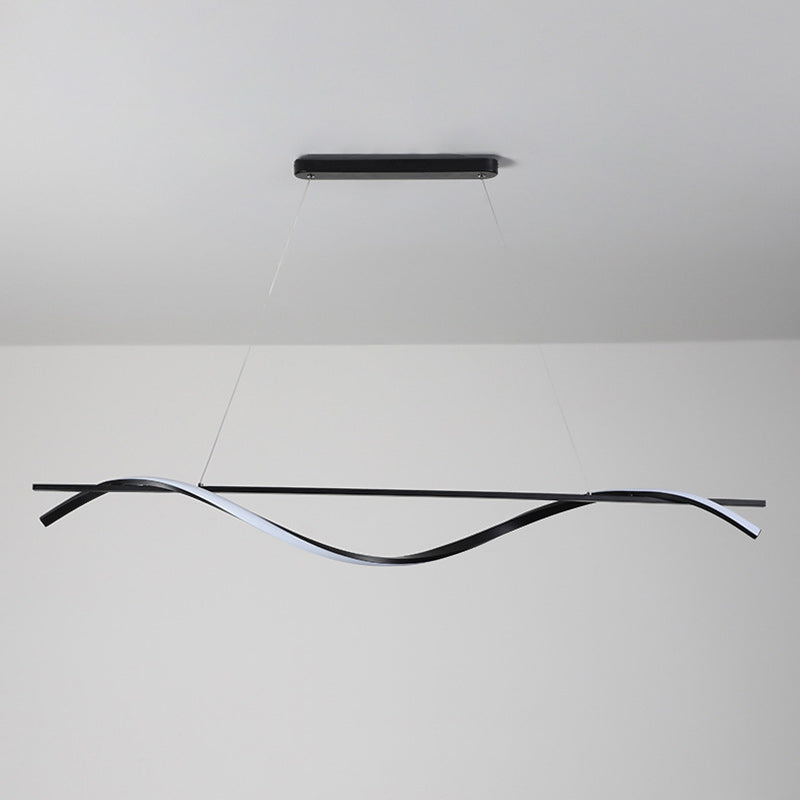 Modern Minimalist Long Rectangle Wave Iron Acrylic LED Pendant Light Island Light for Dining Room