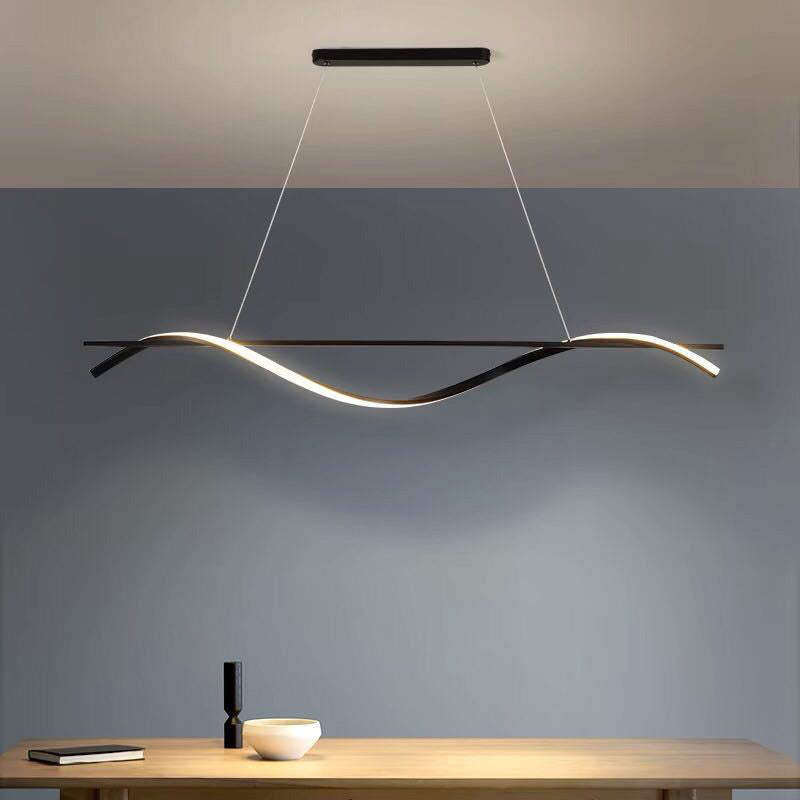 Modern Minimalist Long Rectangle Wave Iron Acrylic LED Pendant Light Island Light for Dining Room