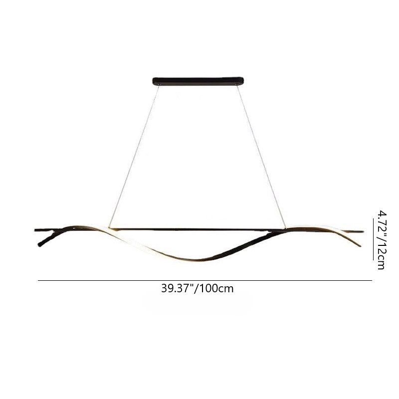 Modern Minimalist Long Rectangle Wave Iron Acrylic LED Pendant Light Island Light for Dining Room