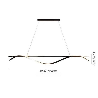 Modern Minimalist Long Rectangle Wave Iron Acrylic LED Pendant Light Island Light for Dining Room