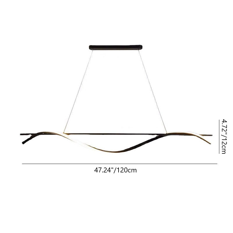 Modern Minimalist Long Rectangle Wave Iron Acrylic LED Pendant Light Island Light for Dining Room
