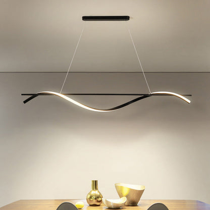 Modern Minimalist Long Rectangle Wave Iron Acrylic LED Pendant Light Island Light for Dining Room