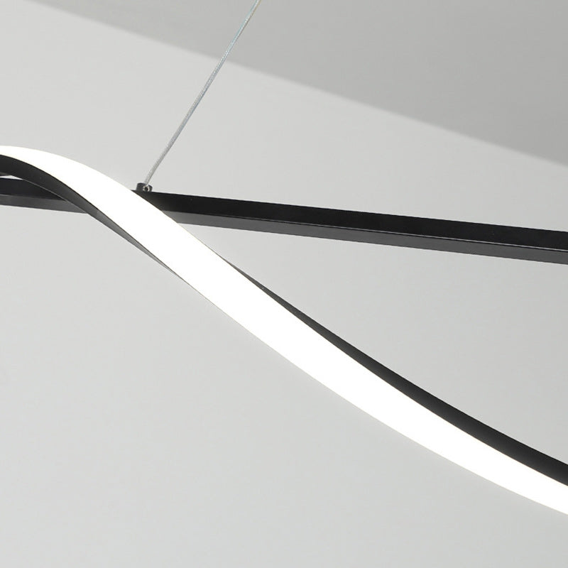 Modern Minimalist Long Rectangle Wave Iron Acrylic LED Pendant Light Island Light for Dining Room