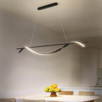 Modern Minimalist Long Rectangle Wave Iron Acrylic LED Pendant Light Island Light for Dining Room