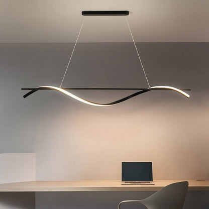 Modern Minimalist Long Rectangle Wave Iron Acrylic LED Pendant Light Island Light for Dining Room