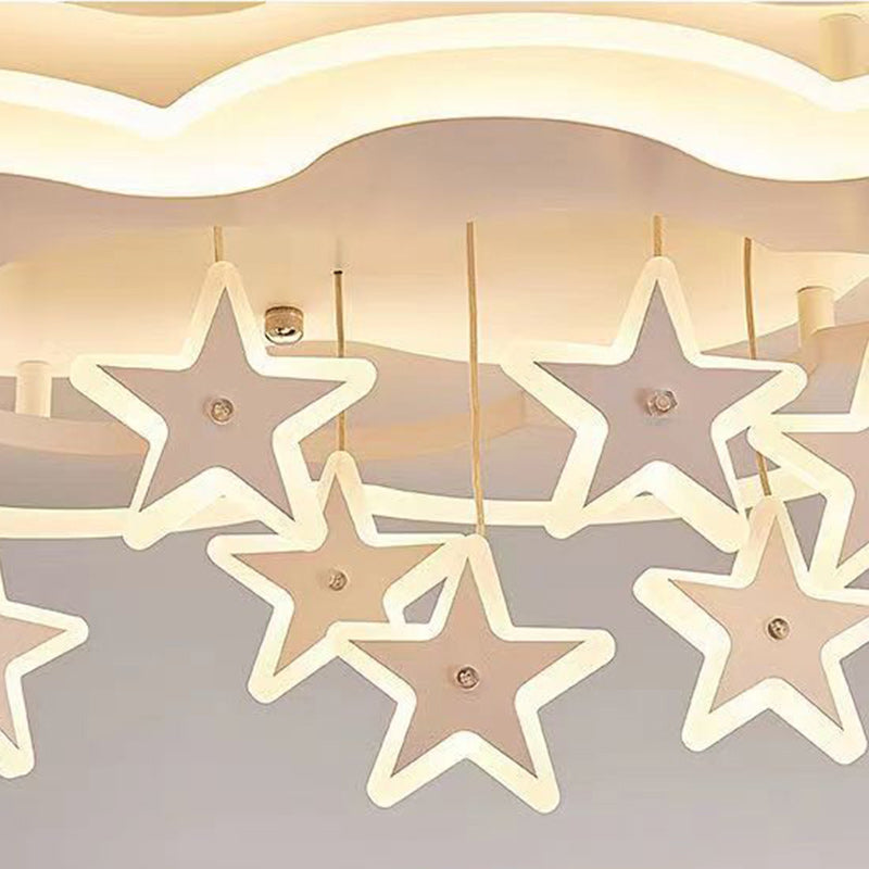 Contemporary Scandinavian Warm Kids Clouds Stars Iron Acrylic LED Flush Mount Ceiling Light for Bedroom