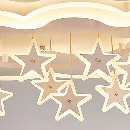 Contemporary Scandinavian Warm Kids Clouds Stars Iron Acrylic LED Flush Mount Ceiling Light for Bedroom