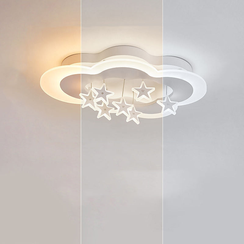 Contemporary Scandinavian Warm Kids Clouds Stars Iron Acrylic LED Flush Mount Ceiling Light for Bedroom