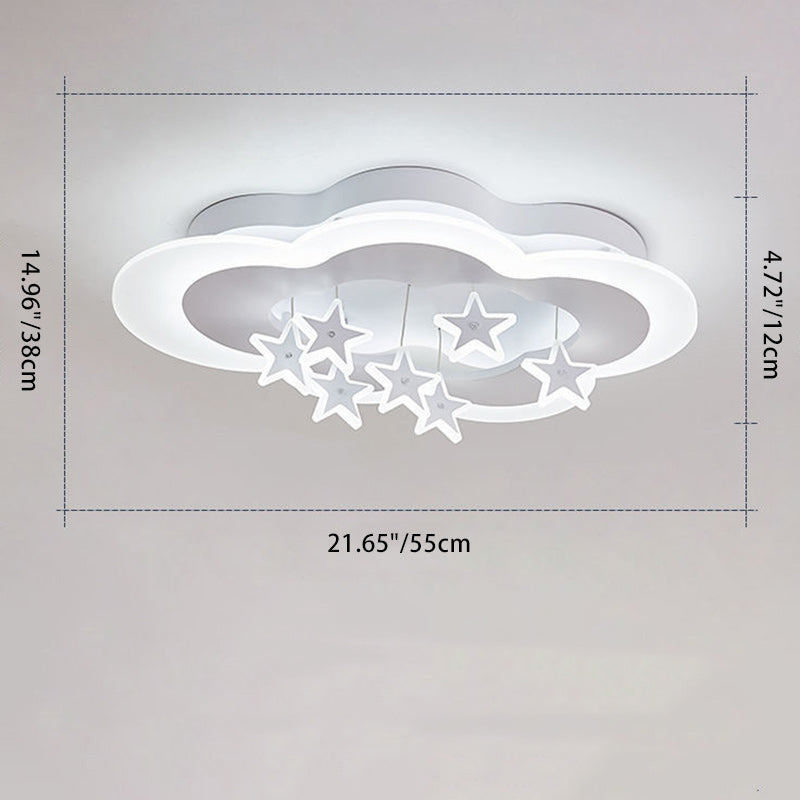 Contemporary Scandinavian Warm Kids Clouds Stars Iron Acrylic LED Flush Mount Ceiling Light for Bedroom