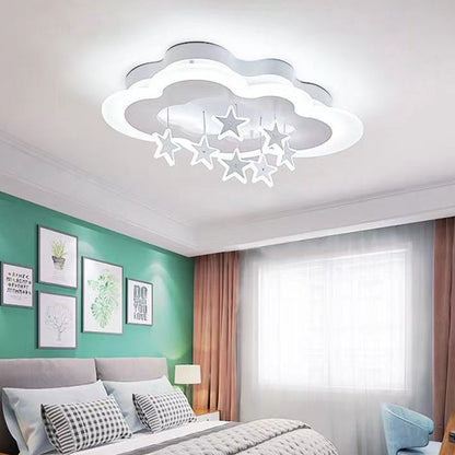 Contemporary Scandinavian Warm Kids Clouds Stars Iron Acrylic LED Flush Mount Ceiling Light for Bedroom