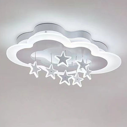 Contemporary Scandinavian Warm Kids Clouds Stars Iron Acrylic LED Flush Mount Ceiling Light for Bedroom