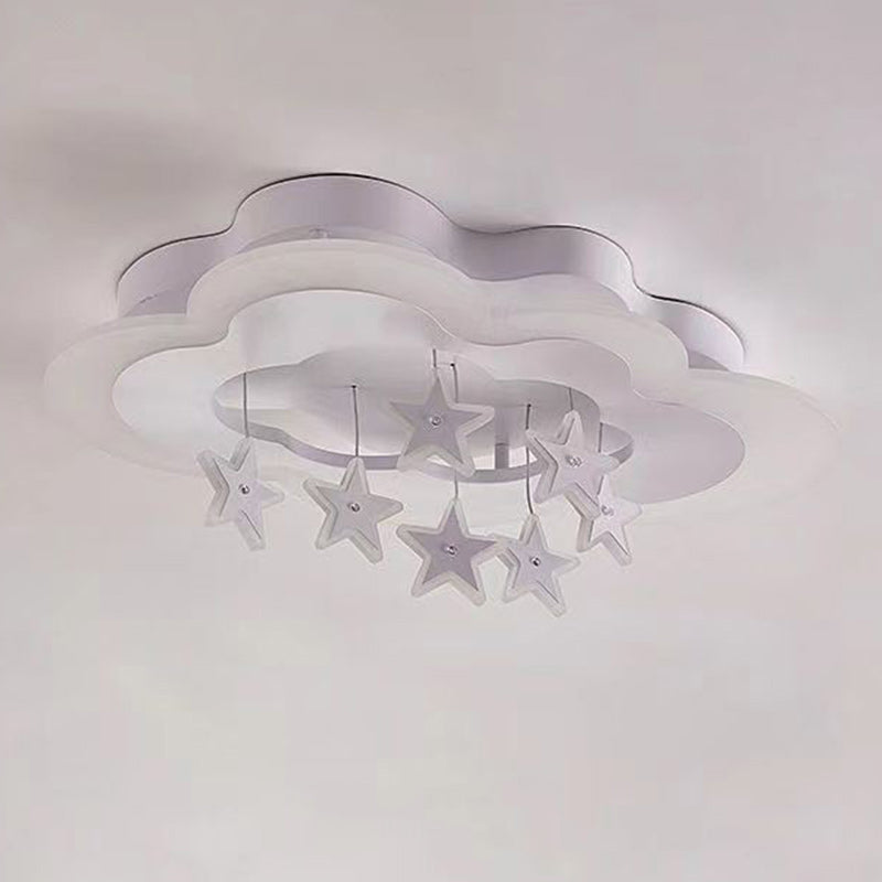Contemporary Scandinavian Warm Kids Clouds Stars Iron Acrylic LED Flush Mount Ceiling Light for Bedroom