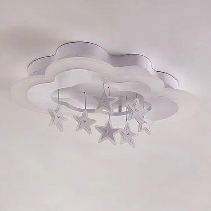 Contemporary Scandinavian Warm Kids Clouds Stars Iron Acrylic LED Flush Mount Ceiling Light for Bedroom