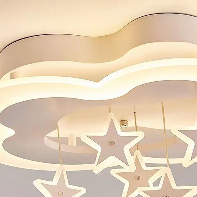 Contemporary Scandinavian Warm Kids Clouds Stars Iron Acrylic LED Flush Mount Ceiling Light for Bedroom