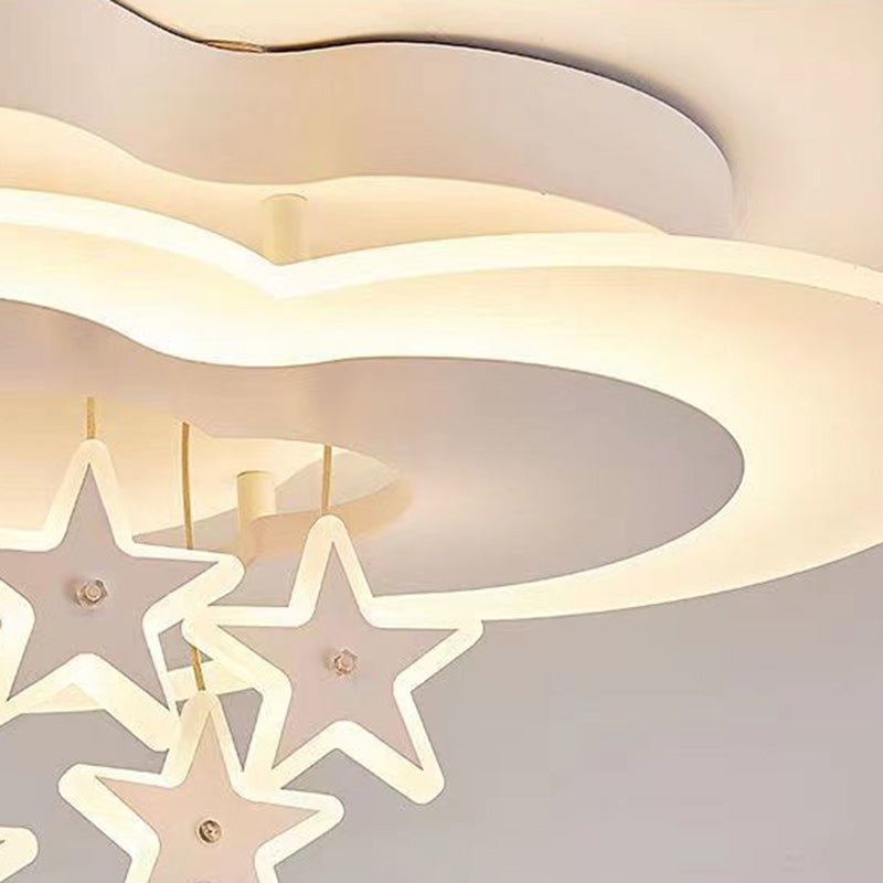 Contemporary Scandinavian Warm Kids Clouds Stars Iron Acrylic LED Flush Mount Ceiling Light for Bedroom