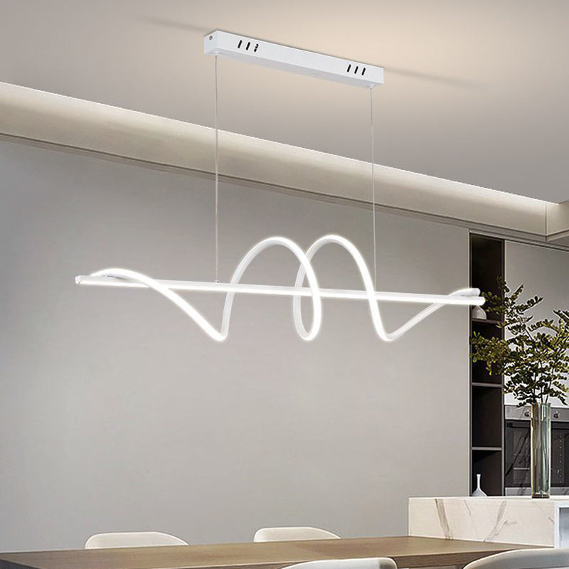 Modern Minimalist Long Spiral Rectangle Base Iron Aluminum Acrylic LED Pendant Light Island Light for Dining Room