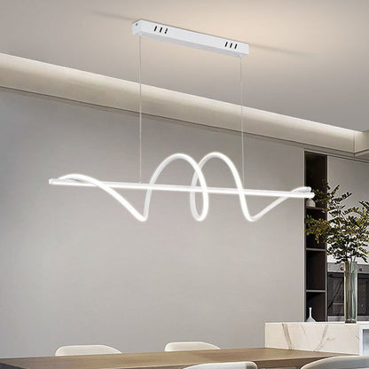 Modern Minimalist Long Spiral Rectangle Base Iron Aluminum Acrylic LED Pendant Light Island Light for Dining Room