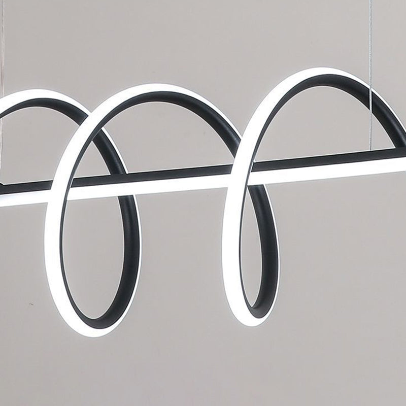 Modern Minimalist Long Spiral Rectangle Base Iron Aluminum Acrylic LED Pendant Light Island Light for Dining Room