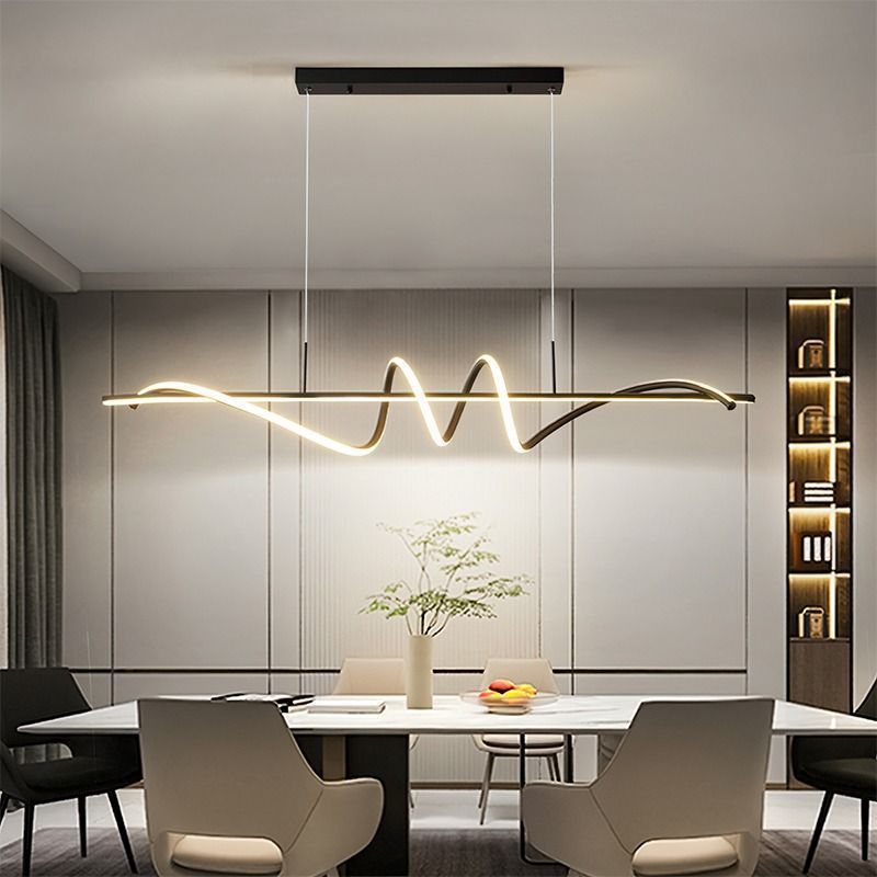 Modern Minimalist Long Spiral Rectangle Base Iron Aluminum Acrylic LED Pendant Light Island Light for Dining Room