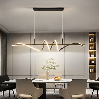 Modern Minimalist Long Spiral Rectangle Base Iron Aluminum Acrylic LED Pendant Light Island Light for Dining Room