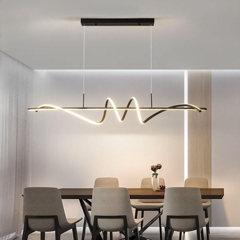 Modern Minimalist Long Spiral Rectangle Base Iron Aluminum Acrylic LED Pendant Light Island Light for Dining Room