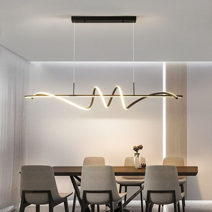Modern Minimalist Long Spiral Rectangle Base Iron Aluminum Acrylic LED Pendant Light Island Light for Dining Room