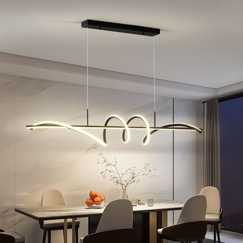 Modern Minimalist Long Spiral Rectangle Base Iron Aluminum Acrylic LED Pendant Light Island Light for Dining Room