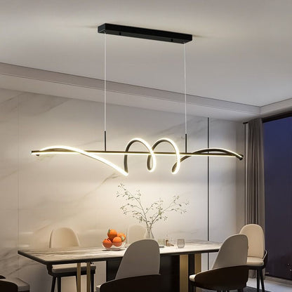 Modern Minimalist Long Spiral Rectangle Base Iron Aluminum Acrylic LED Pendant Light Island Light for Dining Room
