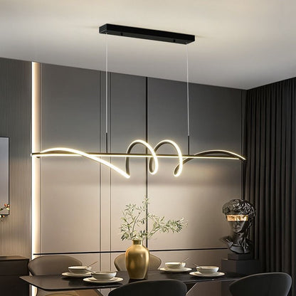 Modern Minimalist Long Spiral Rectangle Base Iron Aluminum Acrylic LED Pendant Light Island Light for Dining Room