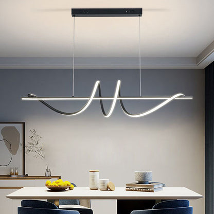 Modern Minimalist Long Spiral Rectangle Base Iron Aluminum Acrylic LED Pendant Light Island Light for Dining Room