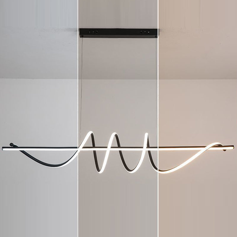 Modern Minimalist Long Spiral Rectangle Base Iron Aluminum Acrylic LED Pendant Light Island Light for Dining Room