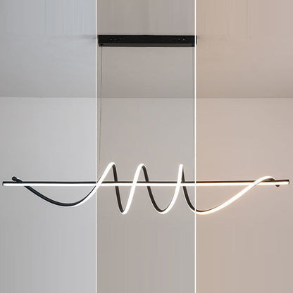 Modern Minimalist Long Spiral Rectangle Base Iron Aluminum Acrylic LED Pendant Light Island Light for Dining Room