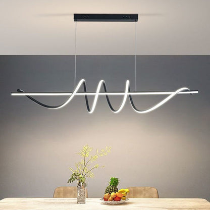 Modern Minimalist Long Spiral Rectangle Base Iron Aluminum Acrylic LED Pendant Light Island Light for Dining Room