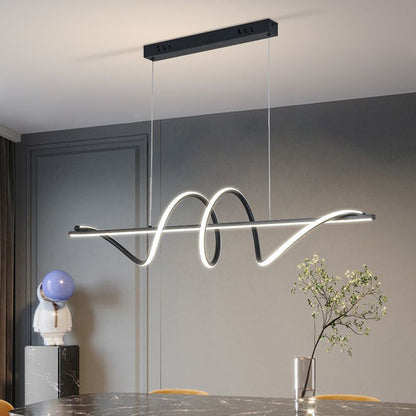 Modern Minimalist Long Spiral Rectangle Base Iron Aluminum Acrylic LED Pendant Light Island Light for Dining Room