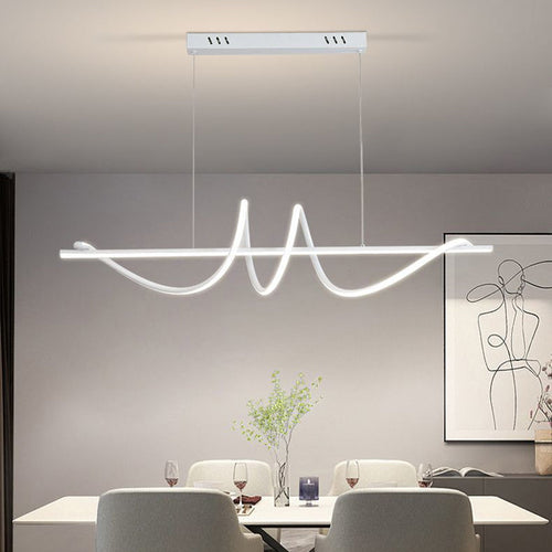 Modern Minimalist Long Spiral Rectangle Base Iron Aluminum Acrylic LED Pendant Light Island Light for Dining Room
