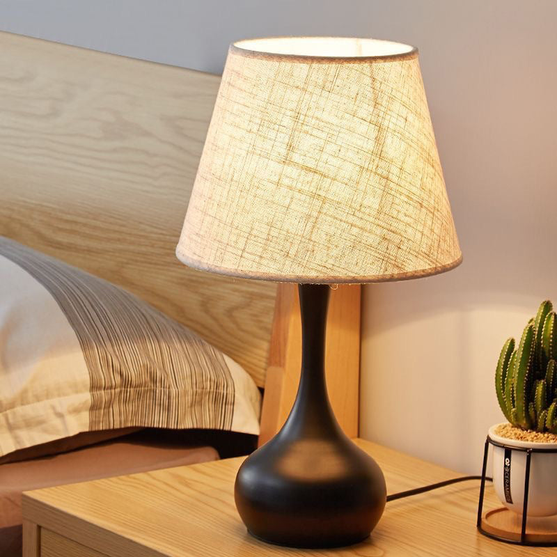 Contemporary Scandinavian Round Table Cylinder Teardrop Base Iron Fabric 1-Light Table Lamp For Bedroom Lumendat