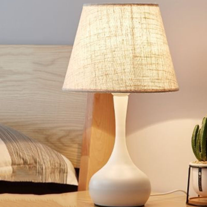Contemporary Scandinavian Round Table Cylinder Teardrop Base Iron Fabric 1-Light Table Lamp For Bedroom Lumendat