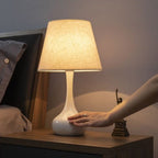 Contemporary Scandinavian Round Table Cylinder Teardrop Base Iron Fabric 1-Light Table Lamp For Bedroom Lumendat