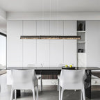 Modern Luxury Long Rectangle Water Ripple Copper Glass LED Pendant Light Island Light For Dining Room